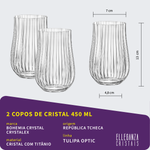 Jogo com 2 Copos de Cristal Para Água 450 ml Tulipa Optic Bohemia