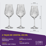 Jogo com 2 Taças de Cristal Para Água ou Vinho 450 ml Tulipa Optic Bohemia