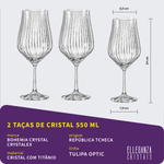 Jogo 2 Taças de Cristal Para Vinho Bordeaux 550 ml Tulipa Optic Bohemia