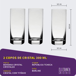 Jogo com 2 Copos Longos De Cristal Para Água 300 ml Linha Barline Bohemia