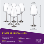 Jogo com 6 Taças De Cristal Para Vinho 440 ml Anser Bohemia
