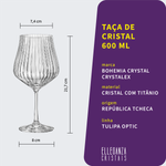 Taça de Cristal Para Vinho Bourgogne ou Gin 600 ml Tulipa Optic Bohemia