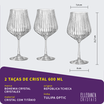 Jogo 2 Taças de Cristal Para Vinho Bourgogne ou Gin 600 ml Tulipa Optic Bohemia
