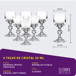 Jogo com 6 Taças de Cristal Para Licor 50 ml Linha Claudia Bohemia