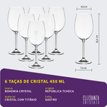 Jogo com 6 Taças de Cristal Para Vinho Tinto 450 ml Linha Gastro/Colibri