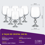 Jogo com 6 Taças de Cristal Para Água 340 ml Linha Claudia Bohemia