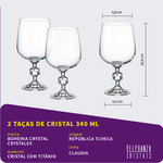 Jogo com 2 Taças de Cristal Para Água 340 ml Linha Claudia Bohemia