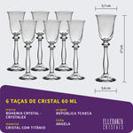 Jogo com 6 Taças de Cristal Para Licor 60 ml Linha Angela Bohemia