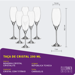 Jogo com 6 Taças de Cristal para Champagne com 290 ml Linha Carduelis Bohemia