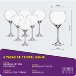 Jogo com 6 Taças de Cristal para Vinho com 640 ml Linha Carduelis Bohemia