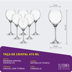 Jogo com 6 Taças de Cristal para Vinho com 470 ml Linha Carduelis Bohemia