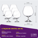 Jogo com 6 Taças de Cristal Para Cognac 690 ml Gastro/Colibri Bohemia