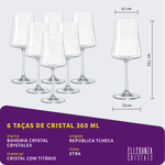 Jogo 6 Taças de Cristal Para Vinho Branco 360 ml Xtra Bohemia
