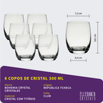Jogo com 6 Copos de Cristal Para Whisky 300 ml Club Bohemia