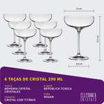 Jogo 6 Taças de Cristal Para Champagne 290 ml Megan Bohemia