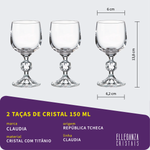 Taça de Cristal Bohemia 150 ml Claudia 2 Peças