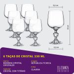 Jogo 6 Taças de Cristal Para Vinho Tinto 230 ml Claudia Bohemia