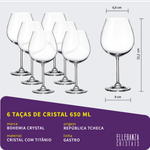 Jogo com 6 Taças de Cristal Para Vinho Tinto 650 ml Gastro/Colibri Bohemia