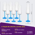 Taça de Cristal Bohemia Para Champanhe 210 ml Azul Xtra 6 Peças