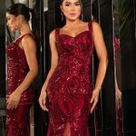 Vestido Longo Mirela Paetê Marsala
