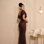 Vestido Longo Novara Paetê Marrom 