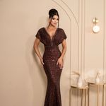 Vestido Longo Novara Paetê Marrom 