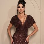 Vestido Longo Novara Paetê Marrom 