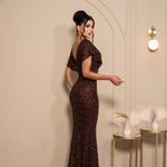 Vestido Longo Novara Paetê Marrom 