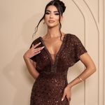 Vestido Longo Novara Paetê Marrom 