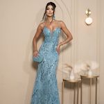 Vestido Longo Paetê Soryea Azul