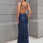 Vestido Longo Cintia Paetê Azul Marinho
