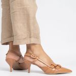 Scarpin Slingback Nude Salto Kitten Com Fivela
