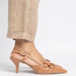 Scarpin Slingback Nude Salto Kitten Com Fivela