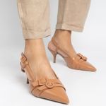 Scarpin Slingback Nude Salto Kitten Com Fivela