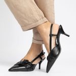 Scarpin Slingback Preto Salto Kitten Com Fivela