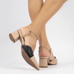 Scarpin Slingback Nude/Preto Salto Médio