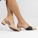 Scarpin Slingback Nude/Preto Salto Médio