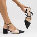 Scarpin Slingback Preto/Aveia Salto Médio