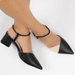 Scarpin Slingback Preto/Aveia Salto Médio