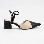 Scarpin Slingback Preto/Aveia Salto Médio