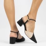 Scarpin Slingback Preto/Aveia Salto Médio