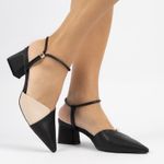 Scarpin Slingback Preto/Aveia Salto Médio