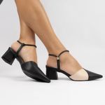 Scarpin Slingback Preto/Aveia Salto Médio