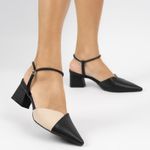 Scarpin Slingback Preto/Aveia Salto Médio