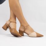 Scarpin Slingback Mocha/Aveia Salto Médio