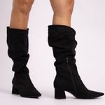 Bota Slouchy Camurça Preta Salto Bloco