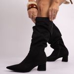 Bota Slouchy Camurça Preta Salto Bloco