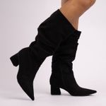 Bota Slouchy Camurça Preta Salto Bloco