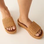Sandália Flatform Palha Caramelo