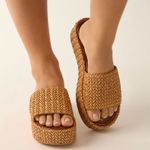 Sandália Flatform Palha Caramelo